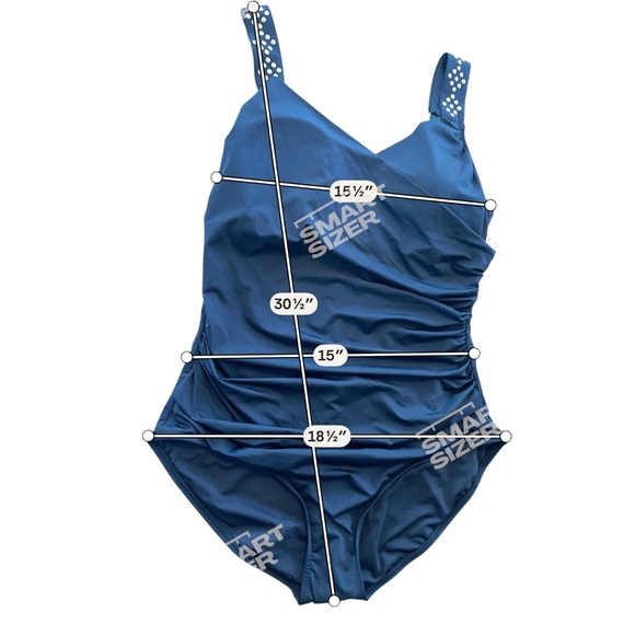 NWT Jantzen Black Tummy Control Ruched One Piece Gold Stud Strap Sz 16 Draped - Picture 7 of 14